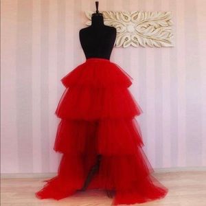 Plus Size High Low Red Tulle Tiered Skirt